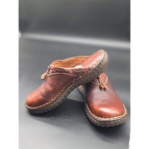 Born Hand Crafted Shoes Womens 7  38 Mule Brown Leather Slip On W9541 Tassel